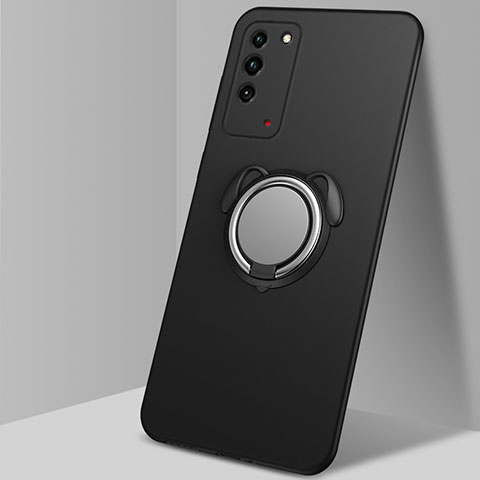 Funda Silicona Carcasa Ultrafina Goma con Magnetico Anillo de dedo Soporte T02 para Huawei Honor X10 5G Negro