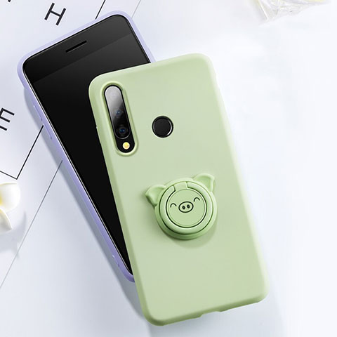 Funda Silicona Carcasa Ultrafina Goma con Magnetico Anillo de dedo Soporte T02 para Huawei P Smart+ Plus (2019) Verde