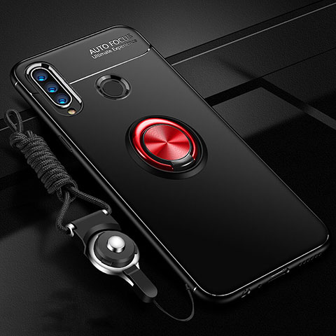 Funda Silicona Carcasa Ultrafina Goma con Magnetico Anillo de dedo Soporte T02 para Huawei P30 Lite New Edition Rojo y Negro