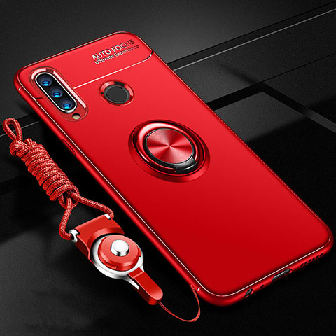 Funda Silicona Carcasa Ultrafina Goma con Magnetico Anillo de dedo Soporte T02 para Huawei P30 Lite Rojo