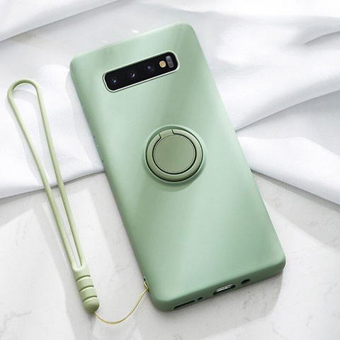 Funda Silicona Carcasa Ultrafina Goma con Magnetico Anillo de dedo Soporte T02 para Samsung Galaxy S10 Verde