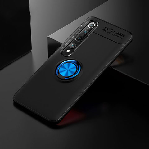 Funda Silicona Carcasa Ultrafina Goma con Magnetico Anillo de dedo Soporte T02 para Xiaomi Mi 10 Azul y Negro
