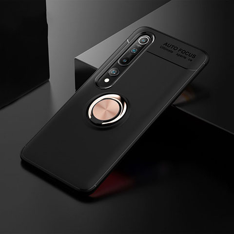 Funda Silicona Carcasa Ultrafina Goma con Magnetico Anillo de dedo Soporte T02 para Xiaomi Mi 10 Oro y Negro