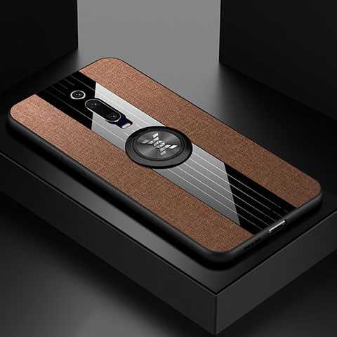 Funda Silicona Carcasa Ultrafina Goma con Magnetico Anillo de dedo Soporte T02 para Xiaomi Mi 9T Pro Marron