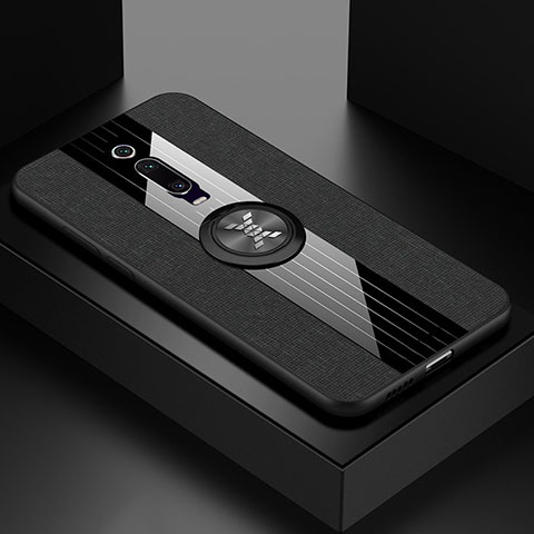 Funda Silicona Carcasa Ultrafina Goma con Magnetico Anillo de dedo Soporte T02 para Xiaomi Mi 9T Pro Negro