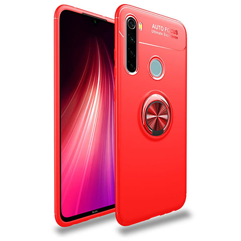 Funda Silicona Carcasa Ultrafina Goma con Magnetico Anillo de dedo Soporte T02 para Xiaomi Redmi Note 8 (2021) Rojo