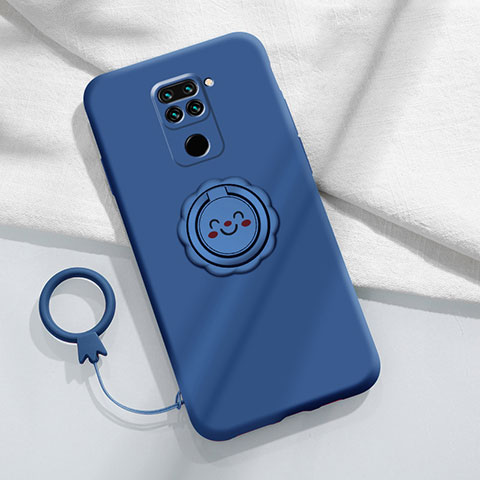 Funda Silicona Carcasa Ultrafina Goma con Magnetico Anillo de dedo Soporte T02 para Xiaomi Redmi Note 9 Azul