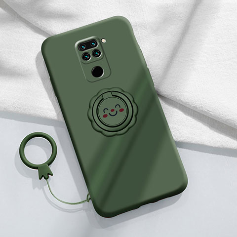Funda Silicona Carcasa Ultrafina Goma con Magnetico Anillo de dedo Soporte T02 para Xiaomi Redmi Note 9 Verde