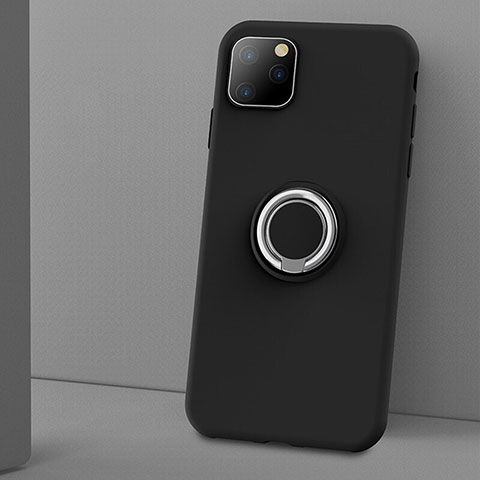 Funda Silicona Carcasa Ultrafina Goma con Magnetico Anillo de dedo Soporte T03 para Apple iPhone 11 Pro Max Negro
