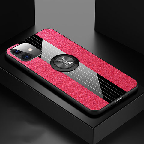 Funda Silicona Carcasa Ultrafina Goma con Magnetico Anillo de dedo Soporte T03 para Apple iPhone 11 Rosa Roja