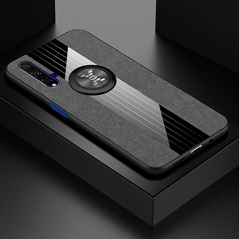 Funda Silicona Carcasa Ultrafina Goma con Magnetico Anillo de dedo Soporte T03 para Huawei Honor 20 Gris