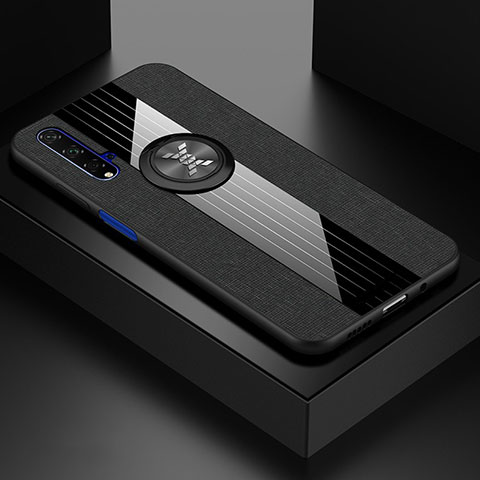 Funda Silicona Carcasa Ultrafina Goma con Magnetico Anillo de dedo Soporte T03 para Huawei Honor 20S Negro