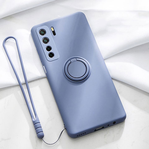 Funda Silicona Carcasa Ultrafina Goma con Magnetico Anillo de dedo Soporte T03 para Huawei Nova 7 SE 5G Morado