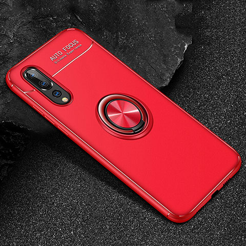 Funda Silicona Carcasa Ultrafina Goma con Magnetico Anillo de dedo Soporte T03 para Huawei P20 Pro Rojo