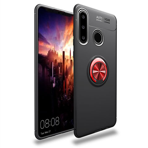 Funda Silicona Carcasa Ultrafina Goma con Magnetico Anillo de dedo Soporte T03 para Huawei P30 Lite New Edition Rojo y Negro