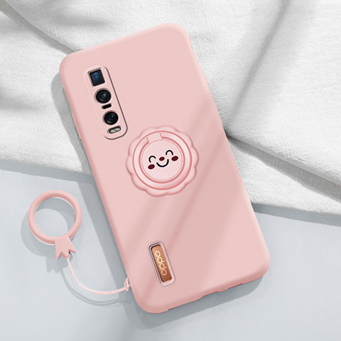 Funda Silicona Carcasa Ultrafina Goma con Magnetico Anillo de dedo Soporte T03 para Oppo Find X2 Pro Rosa