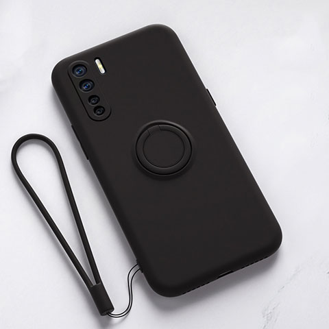 Funda Silicona Carcasa Ultrafina Goma con Magnetico Anillo de dedo Soporte T03 para Oppo K7 5G Negro