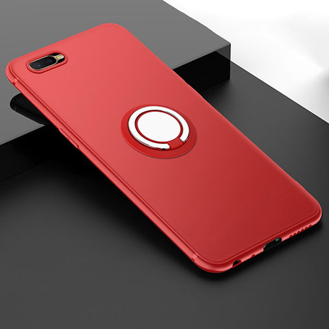 Funda Silicona Carcasa Ultrafina Goma con Magnetico Anillo de dedo Soporte T03 para Oppo R15X Rojo