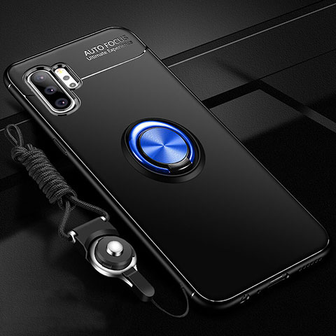 Funda Silicona Carcasa Ultrafina Goma con Magnetico Anillo de dedo Soporte T03 para Samsung Galaxy Note 10 Plus 5G Azul y Negro