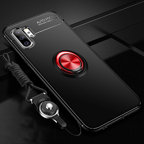 Funda Silicona Carcasa Ultrafina Goma con Magnetico Anillo de dedo Soporte T03 para Samsung Galaxy Note 10 Plus Rojo y Negro