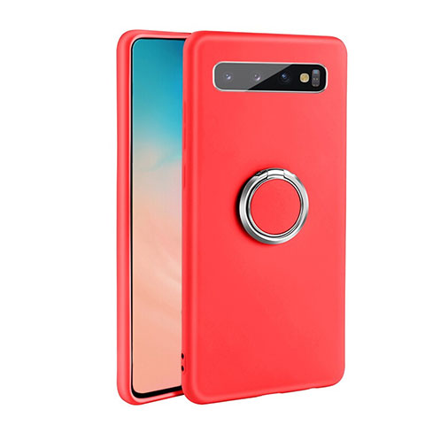 Funda Silicona Carcasa Ultrafina Goma con Magnetico Anillo de dedo Soporte T03 para Samsung Galaxy S10 Rojo