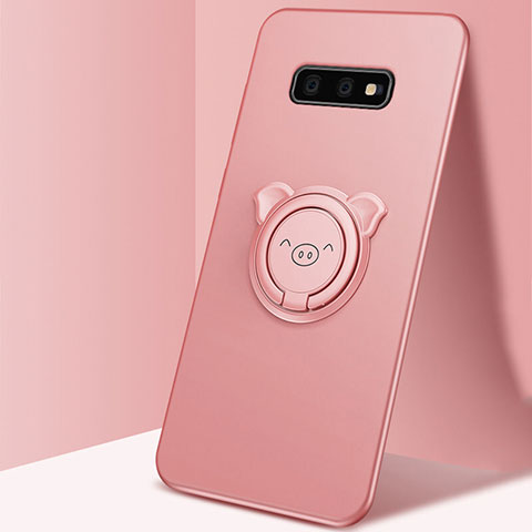 Funda Silicona Carcasa Ultrafina Goma con Magnetico Anillo de dedo Soporte T03 para Samsung Galaxy S10e Oro Rosa