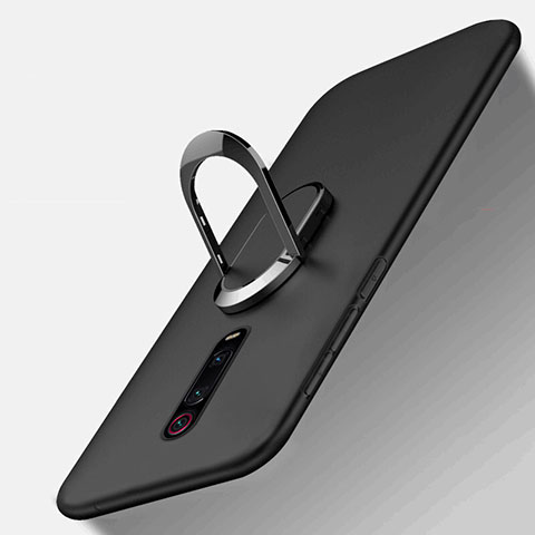 Funda Silicona Carcasa Ultrafina Goma con Magnetico Anillo de dedo Soporte T03 para Xiaomi Mi 9T Negro
