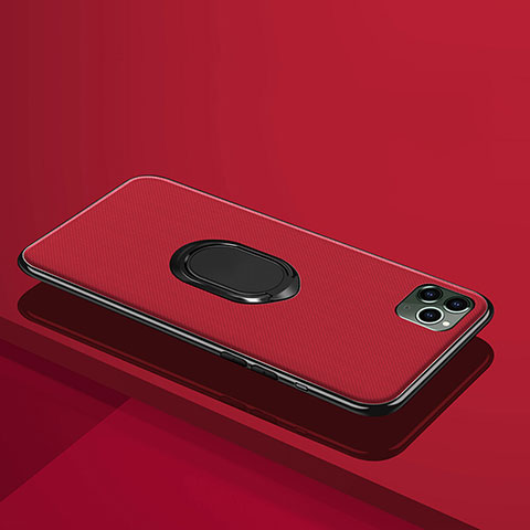 Funda Silicona Carcasa Ultrafina Goma con Magnetico Anillo de dedo Soporte T04 para Apple iPhone 11 Pro Max Rojo