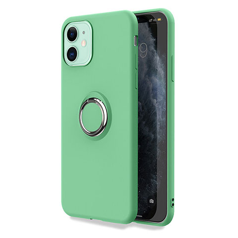 Funda Silicona Carcasa Ultrafina Goma con Magnetico Anillo de dedo Soporte T04 para Apple iPhone 11 Verde