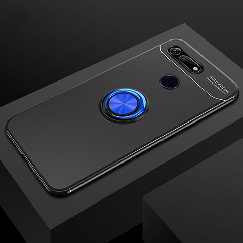 Funda Silicona Carcasa Ultrafina Goma con Magnetico Anillo de dedo Soporte T04 para Huawei Honor V20 Azul y Negro
