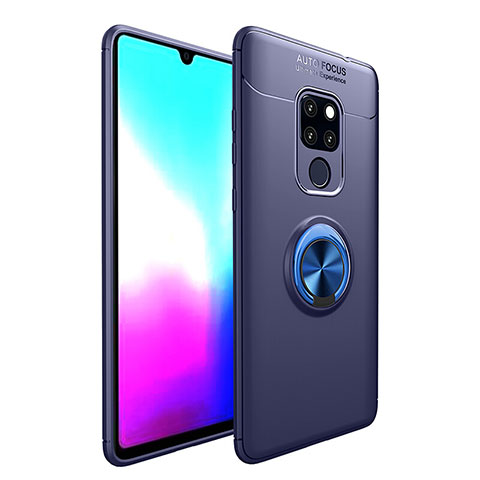 Funda Silicona Carcasa Ultrafina Goma con Magnetico Anillo de dedo Soporte T04 para Huawei Mate 20 X 5G Azul