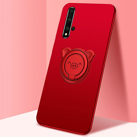 Funda Silicona Carcasa Ultrafina Goma con Magnetico Anillo de dedo Soporte T04 para Huawei Nova 5T Rojo