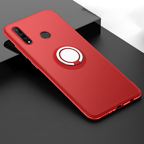 Funda Silicona Carcasa Ultrafina Goma con Magnetico Anillo de dedo Soporte T04 para Huawei P30 Lite XL Rojo
