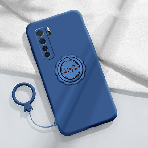 Funda Silicona Carcasa Ultrafina Goma con Magnetico Anillo de dedo Soporte T04 para Huawei P40 Lite 5G Azul