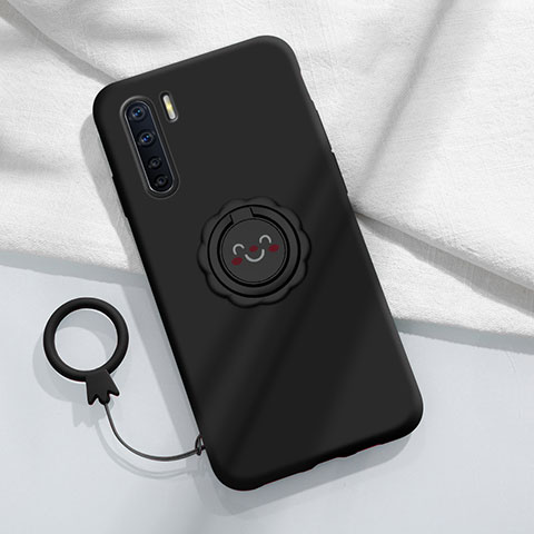 Funda Silicona Carcasa Ultrafina Goma con Magnetico Anillo de dedo Soporte T04 para Oppo A91 Negro