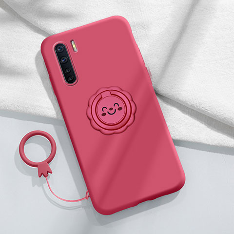 Funda Silicona Carcasa Ultrafina Goma con Magnetico Anillo de dedo Soporte T04 para Oppo A91 Rojo Rosa