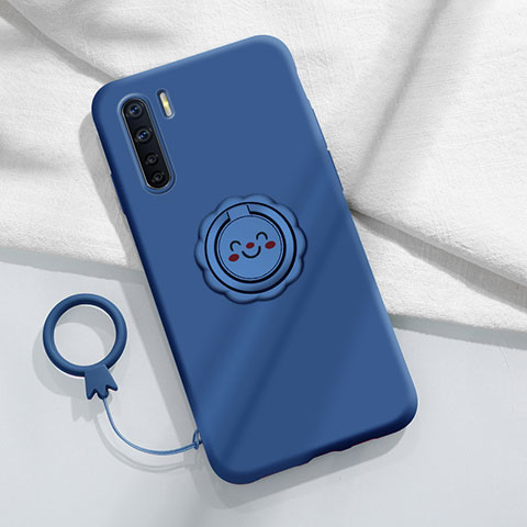 Funda Silicona Carcasa Ultrafina Goma con Magnetico Anillo de dedo Soporte T04 para Oppo Find X2 Lite Azul