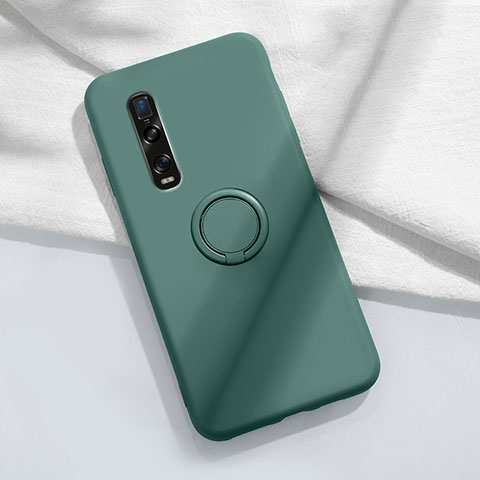 Funda Silicona Carcasa Ultrafina Goma con Magnetico Anillo de dedo Soporte T04 para Oppo Find X2 Pro Verde