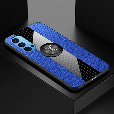 Funda Silicona Carcasa Ultrafina Goma con Magnetico Anillo de dedo Soporte T04 para Oppo Reno4 Pro 5G Azul
