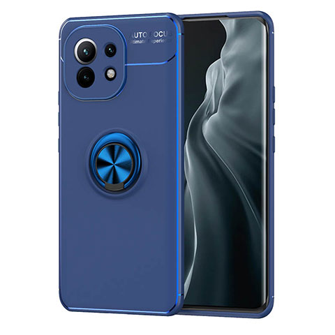 Funda Silicona Carcasa Ultrafina Goma con Magnetico Anillo de dedo Soporte T04 para Xiaomi Mi 11 5G Azul