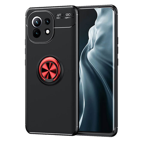 Funda Silicona Carcasa Ultrafina Goma con Magnetico Anillo de dedo Soporte T04 para Xiaomi Mi 11 5G Rojo y Negro