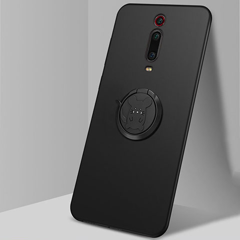Funda Silicona Carcasa Ultrafina Goma con Magnetico Anillo de dedo Soporte T04 para Xiaomi Mi 9T Pro Negro