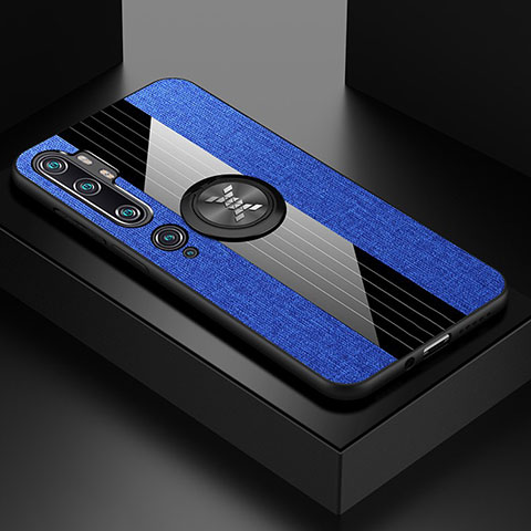Funda Silicona Carcasa Ultrafina Goma con Magnetico Anillo de dedo Soporte T04 para Xiaomi Mi Note 10 Azul