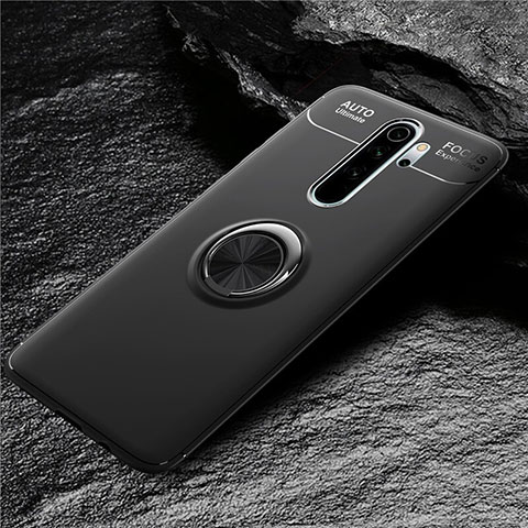 Funda Silicona Carcasa Ultrafina Goma con Magnetico Anillo de dedo Soporte T04 para Xiaomi Redmi Note 8 Pro Negro