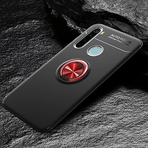 Funda Silicona Carcasa Ultrafina Goma con Magnetico Anillo de dedo Soporte T04 para Xiaomi Redmi Note 8 Rojo y Negro