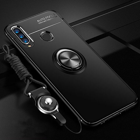 Funda Silicona Carcasa Ultrafina Goma con Magnetico Anillo de dedo Soporte T05 para Huawei Honor 20 Lite Negro