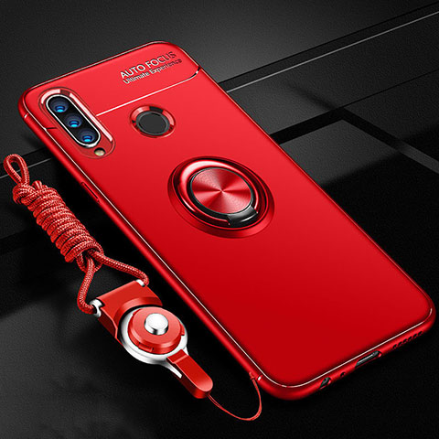 Funda Silicona Carcasa Ultrafina Goma con Magnetico Anillo de dedo Soporte T05 para Huawei Honor 20 Lite Rojo