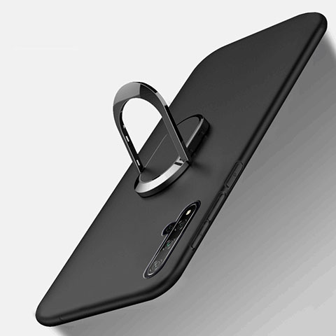 Funda Silicona Carcasa Ultrafina Goma con Magnetico Anillo de dedo Soporte T05 para Huawei Honor 20 Negro