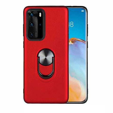 Funda Silicona Carcasa Ultrafina Goma con Magnetico Anillo de dedo Soporte T05 para Huawei P40 Pro Rojo