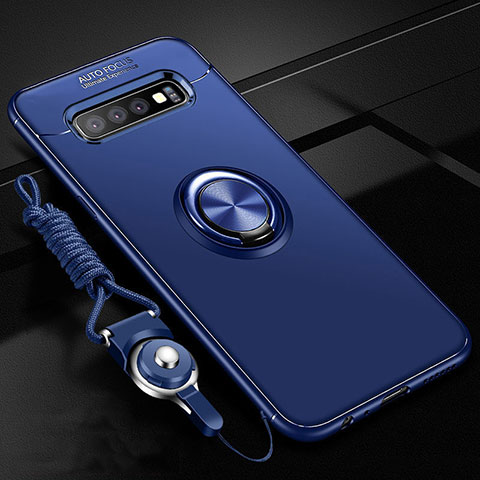 Funda Silicona Carcasa Ultrafina Goma con Magnetico Anillo de dedo Soporte T05 para Samsung Galaxy S10 Plus Azul